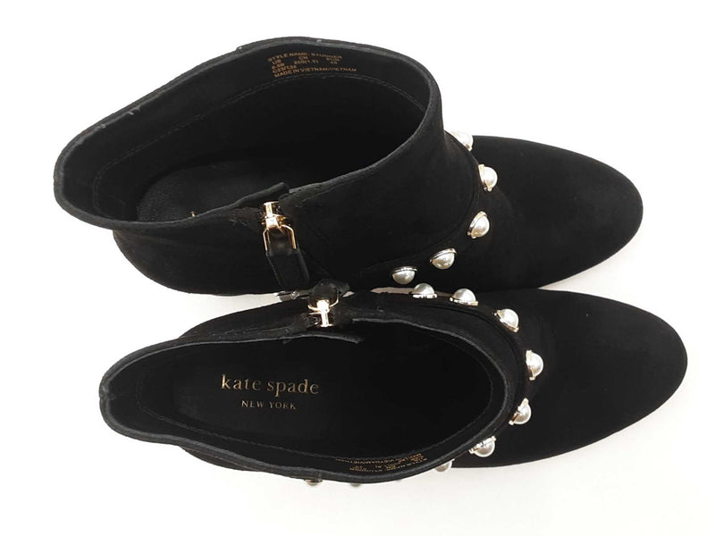 Kate Spade Stunner Faux Pearl Booties In Black Suede Size Us 9.5b Fw0725ixdu
