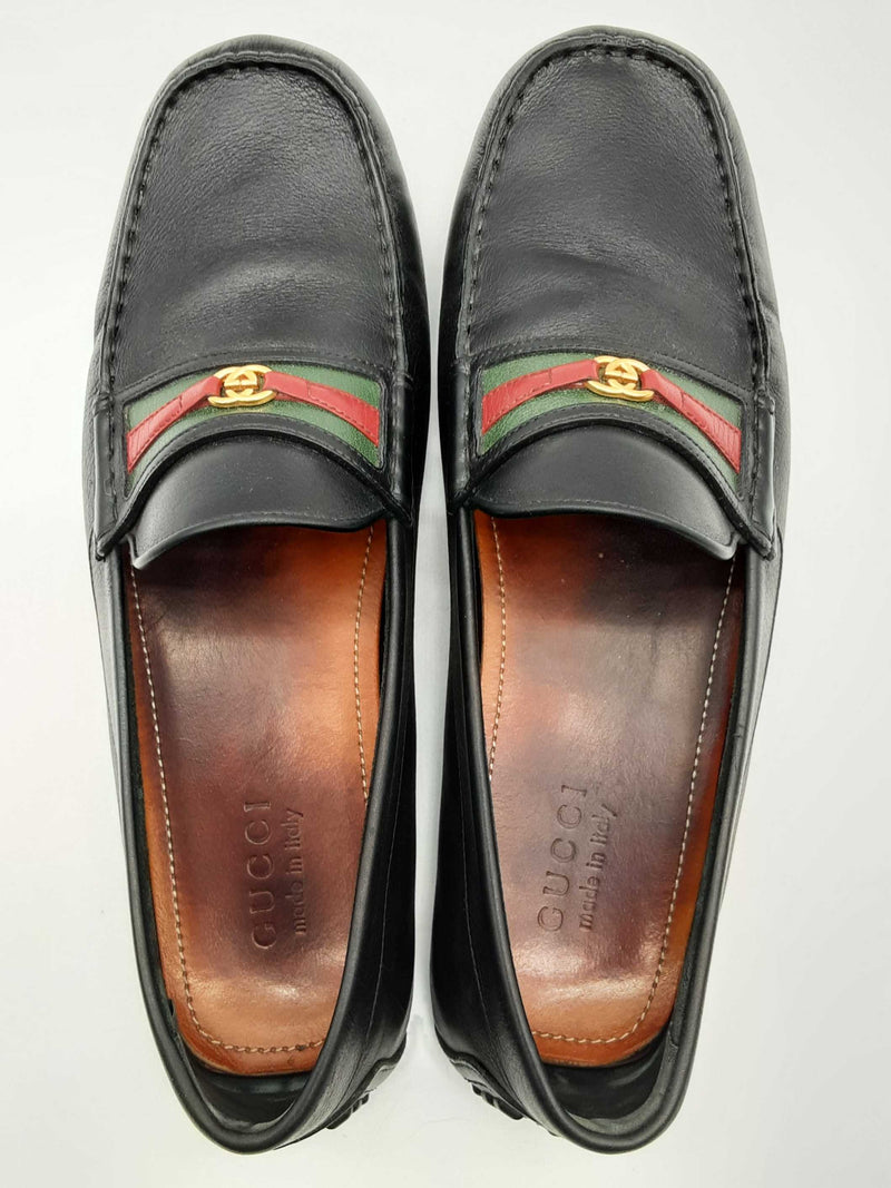 Gucci 648039 Aryton Web Stripe Black Leather Loafers Size G 11 Mens Do1124lexde