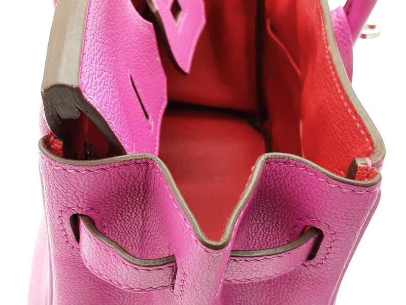 Hermes Birkin 25 Pink Chevre Mysore Red Interior Palladium Handbag Do0925lirxzde