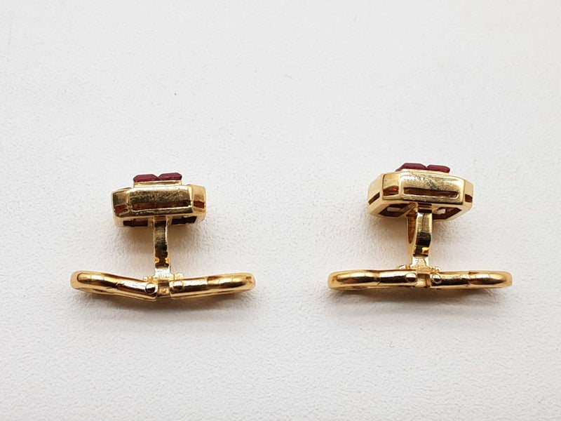 0.15 Ctw Diamonds 18k Yellow Gold Rubies 5.6g Cuff Links Do0125wxzde