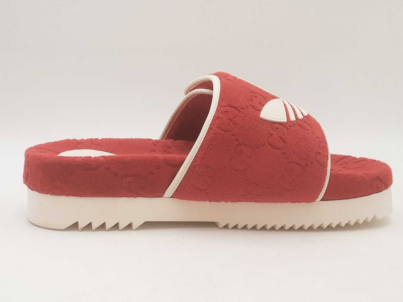 Gucci X Adidas Terry Cloth/ Leather Slides Red Size 13 Aa0525lcrsa