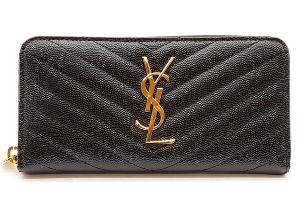 Yves Saint Laurent Cassandra Quilted Black Leather Zip Around Wallet Eb1125lrxde
