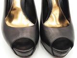 Gucci Black Leather Peep Toe Platform Heels Size 36.5 Eb0526crsa