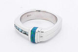 Blue Diamond & Opal Inlay 14k White Gold Ring 10.5 Grams Size 8.5 Eb1025prxsa