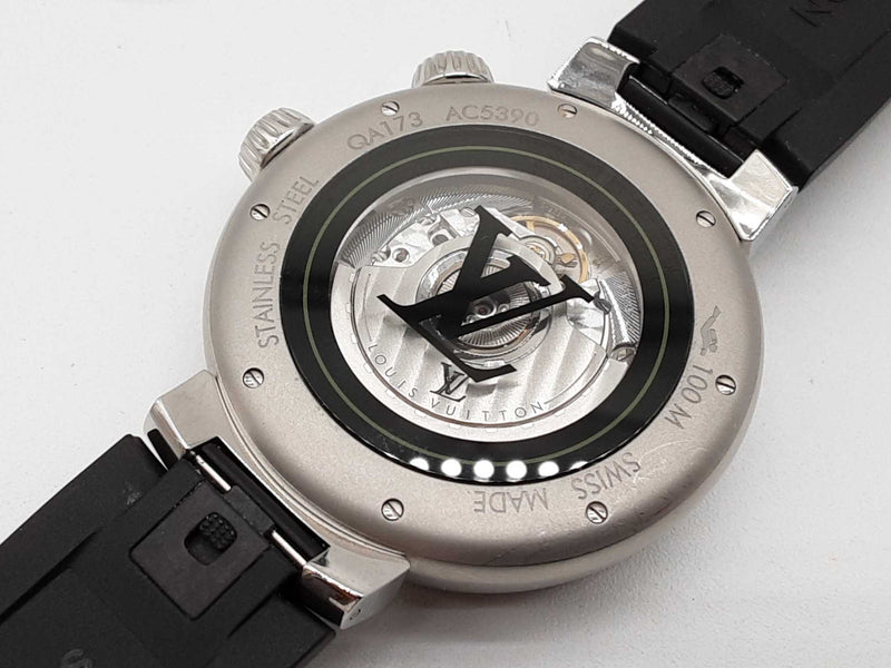 Louis Vuitton Qa173 44 Tambour Street Driver Green Steel Watch Do0425wwxzde