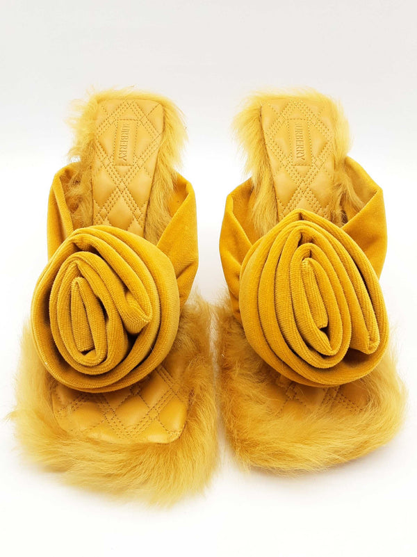 Burberry Yellow Rose Velvet Fur Trim Heels Size It 41 Do0525lxzde
