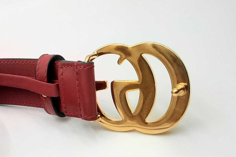 Gucci Red Leather Belt With Gold Tone Gg Buckle Eb1024erdu