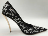 Versace Black Satin Rhinestone Logo Heels Size It 40 Do0125lxzde