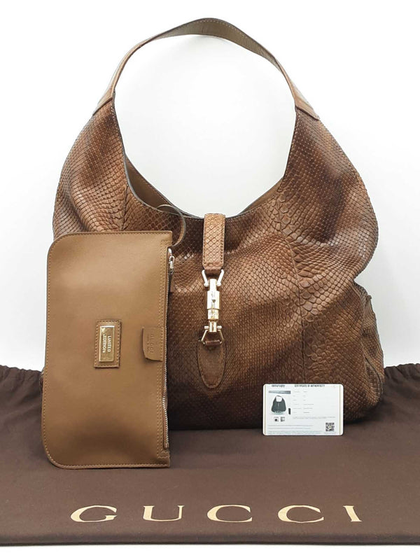 Gucci Jackie Hobo Bag In Glazed Chestnut Brown Python Leather Fw1025ocrdu