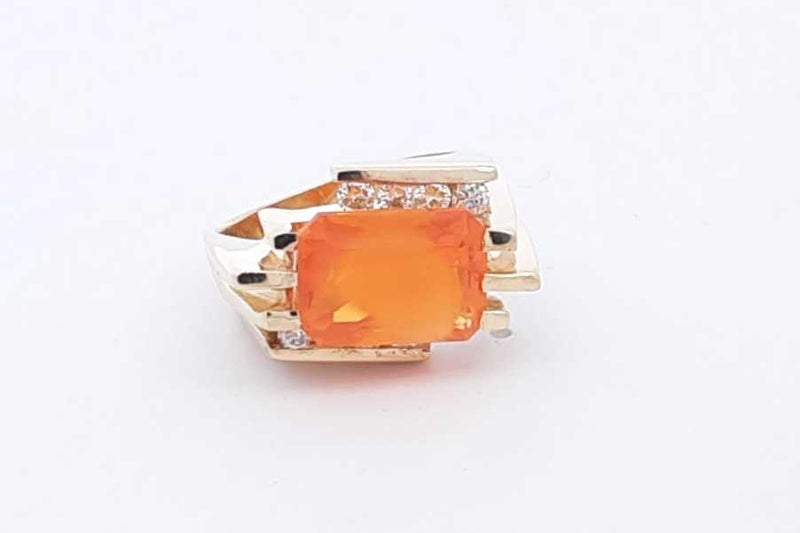 Orange Gemstone & Diamond Ring In 14k Yellow Gold 10.6 Grams Size 6 Eb1224oexsa