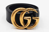 Gucci Black Leather Belt With Gold Tone Gg Buckle Size 75/30 Eb0425oxzdu