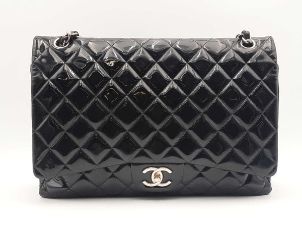 Chanel Classic Maxi Black Quilted Patent Leather Double Flap Bag Sd0825wzxzsa