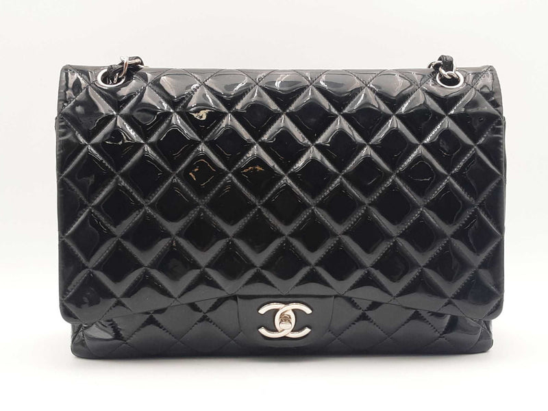 Chanel Classic Maxi Black Quilted Patent Leather Double Flap Bag Sd0825wzxzsa