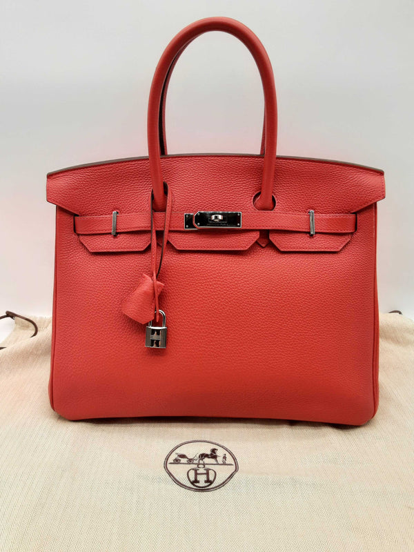 Hermes Birkin 35 Geranium Red Clemence Palladium Handbag Do0724sxzxde