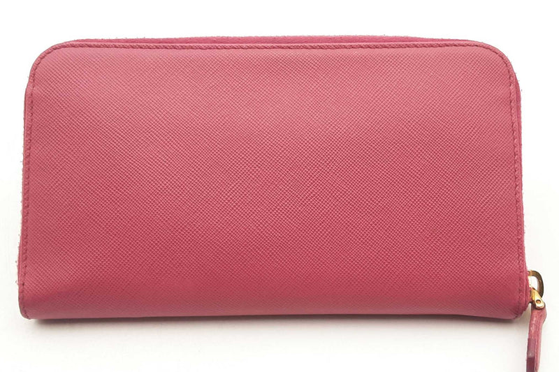 Prada Dark Pink Saffiano Leather Zip Around Wallet Eb1124crsa