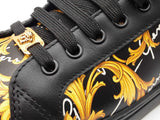 Versace Sneakers In Black & Yellow Barocco Print Leather Size 9 Fw0926lprdu