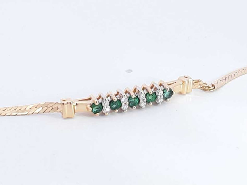 Green Gemstone & Diamond Bracelet In 14k Yellow Gold 3.6 Grams 7 Inch Eb0924exsa