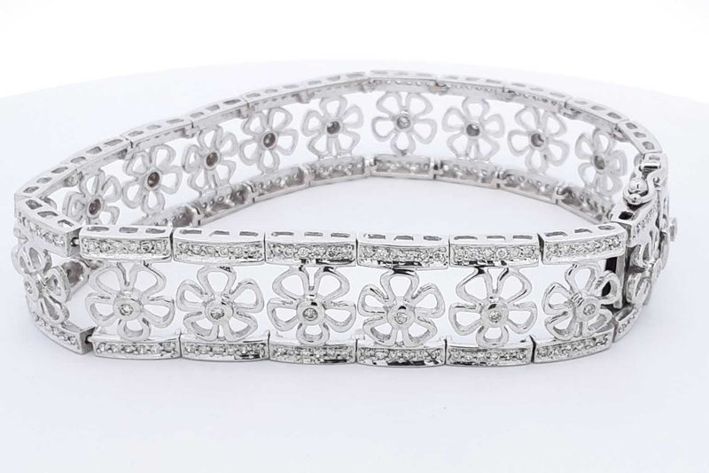 Approx. 2.8ctw Diamond Flower Bracelet 14k White Gold 37.26g 8 Inch Eb1024loxzsa