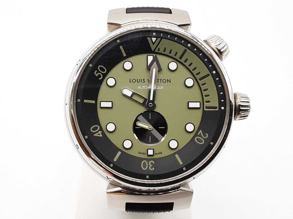 Louis Vuitton Qa173 44 Tambour Street Driver Green Steel Watch Do0425wwxzde