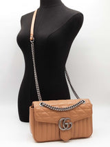 Gucci Marmont Small Shoulder Bag In Beige Matelassè Aria Calfskin  Fw0326exzdu
