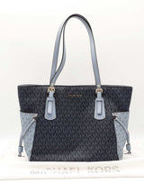 Michael Kors Voyager Tote Bag In Admiral Blue Mk Logo Coated Canvas Fw0526wzdu