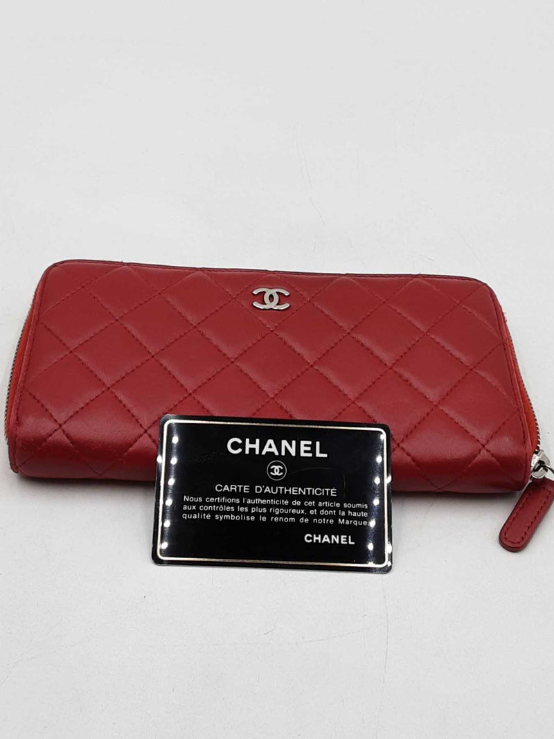 Chanel Quilted Red Lambskin Zip Around Wallet Eb1125orxdu