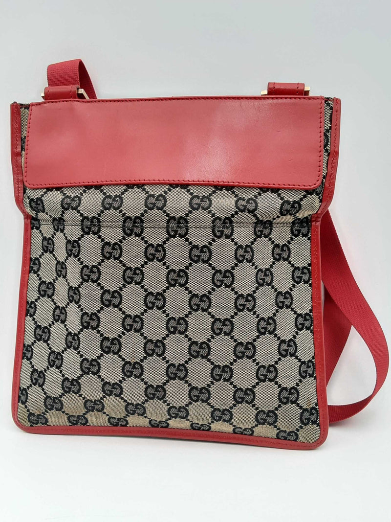 Gucci Monogram Canvas & Red Leather Messenger Crossbody Bag Eb1024lxzsa