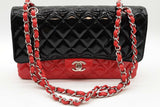 Chanel Double Flap Quilted Red & Black Patent Leather Shoulder Bag Eb1225wrxzde