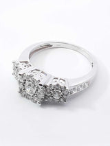 0.55 Cttw Diamond & 14k White Gold Three Stone Halo Ring 3.5g Size 7 Fw0926wordu