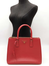 Prada Galleria Double Zip Tote Bag In Red Saffiano Leather Fw0925przdu