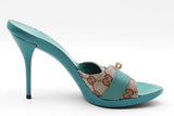 Gucci Gg Monogram Canvas & Turquoise Heels Size 9 Eb1225exdu
