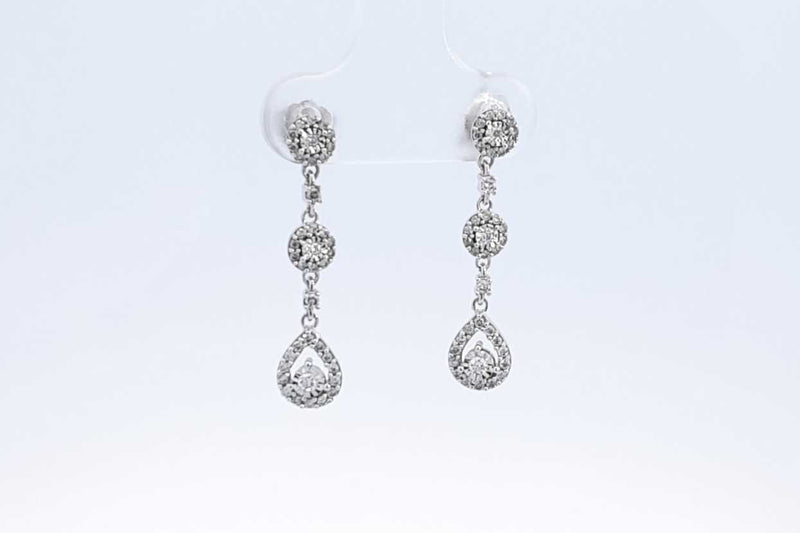 Approx. 0.26ctw Diamond Dangle Earrings In 10k White Gold 2 Grams Eb0724lxzdu