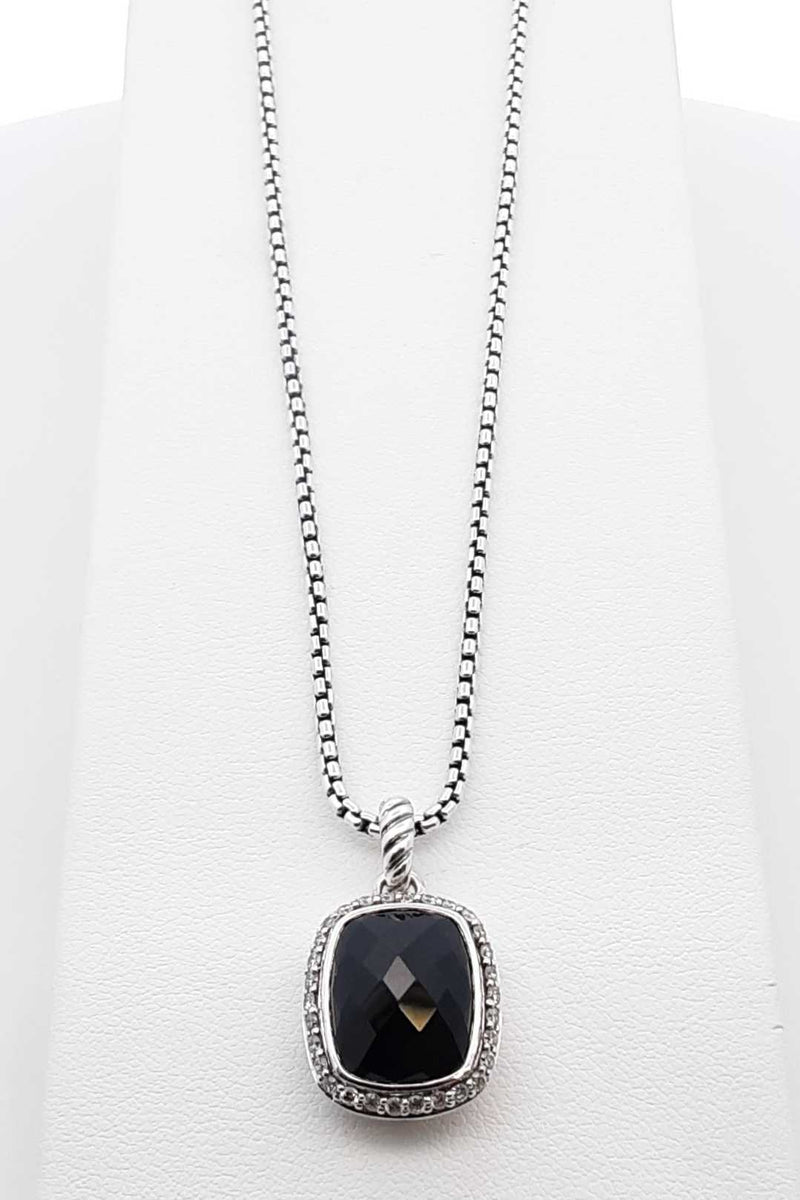 David Yurman Sterling Silver Onyx & Diamond Albion Necklace 17 Inch Fw0525lxzdu