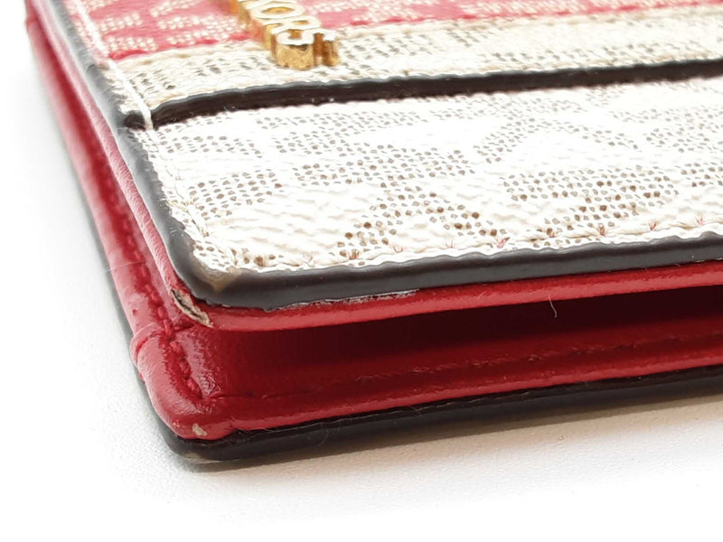 Michael Kors Jet Set Travel Red Gold Signature Logo Passport Wallet Do1025oxde