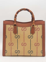 Gucci Diana Gg Raffia Bamboo Top Handle Tote Bag Eb0326sxzsa