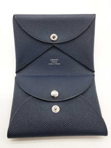 Hermes Duo Calvi Bleu Abysse Blue Epsom Snap Card Holder Do0126exzde