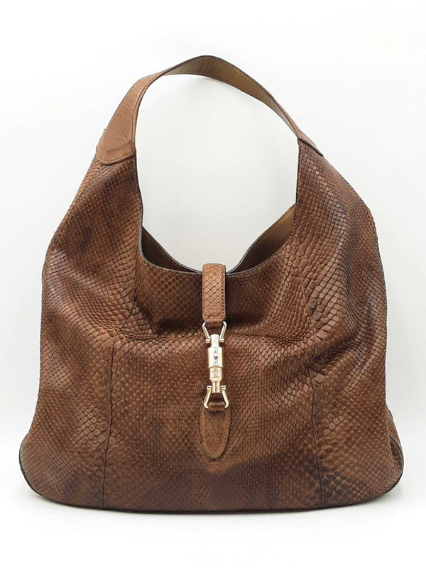 Gucci Jackie Hobo Bag In Glazed Chestnut Brown Python Leather Fw1025ocrdu