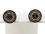 Chanel 17a Cc Gold Glitter Black Resin Round Stud Earrings Do1125lxzde