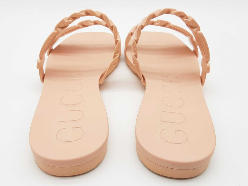 Gucci Pink Chain Link Accent Rubber Slide Sandels Size Eu 38 Do0725lcrde
