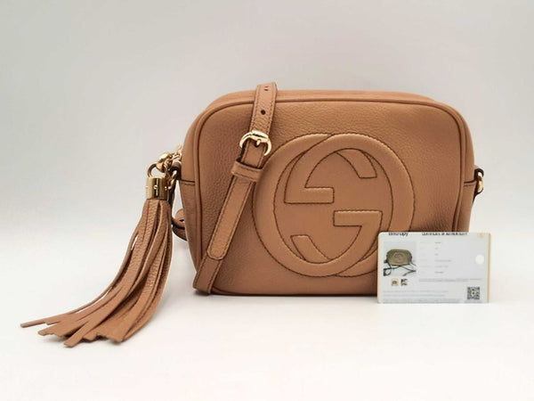 Gucci Soho Disco Pebbled Calfskin Shoulder Bag In Camelia Fw0125wxzsa