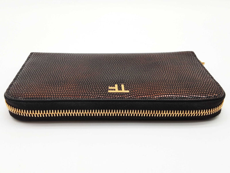 Tom Ford Brown Metallic Lizard Scale Embossed Leather Zipper Wallet Do0725oxzde