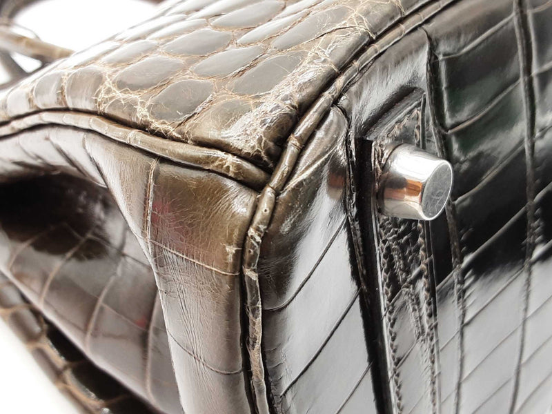 Hermes Birkin 30cm Graphite Gray Crocodile Palladium Handbag Do0925wprxzde