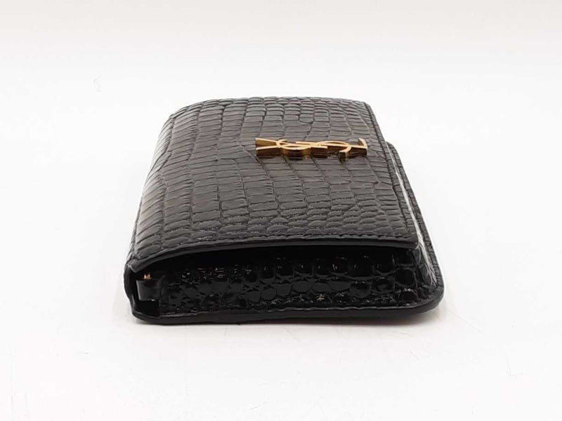 Yves Saint Laurent Cassandre Phone Holder In Croc-embossed Leather Fw0825wzxdu