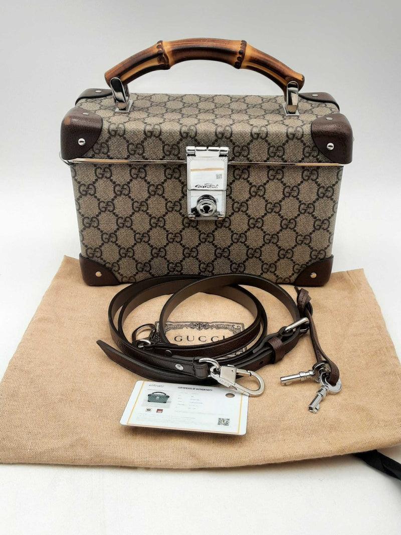 Gucci Supreme Monogram Globe-trotter Bamboo Top Handle Vanity Case Aa0325loxzsa