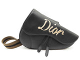 Christian Dior Black Grained Leather Saddle Bag Do0725loxzde