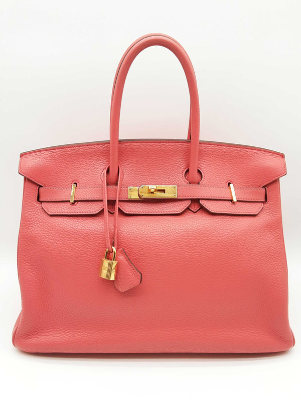 Hermes Birkin 35 Rose Jaipur Red Clemence Gold Hardwear Handbag Do0723srxzde