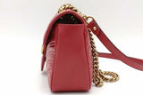 Gucci Gg Chevron Quilted Red Leather Marmont Shoulder Bag Eb1026wxzsa