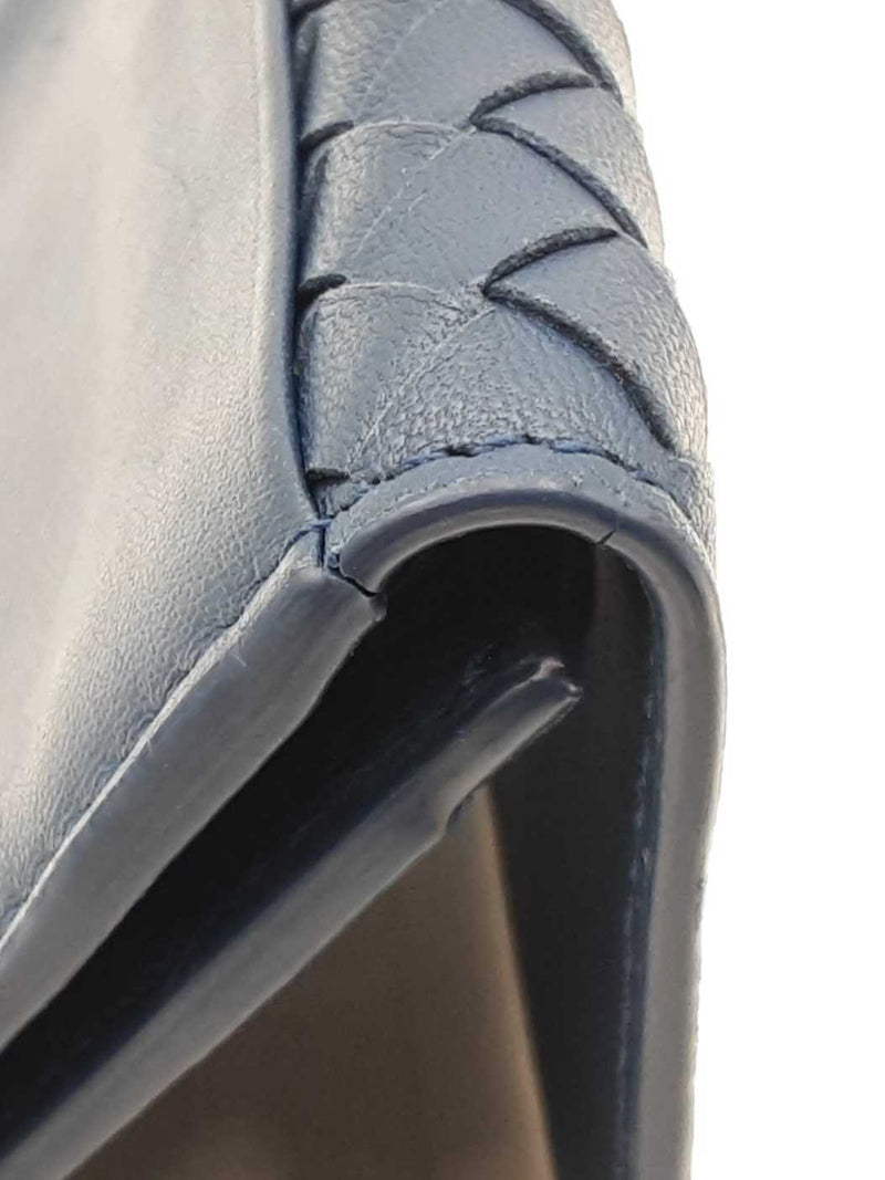 Bottega Veneta Intrecciato Card Wallet In Navy Blue Leather Fw1025ozxdu