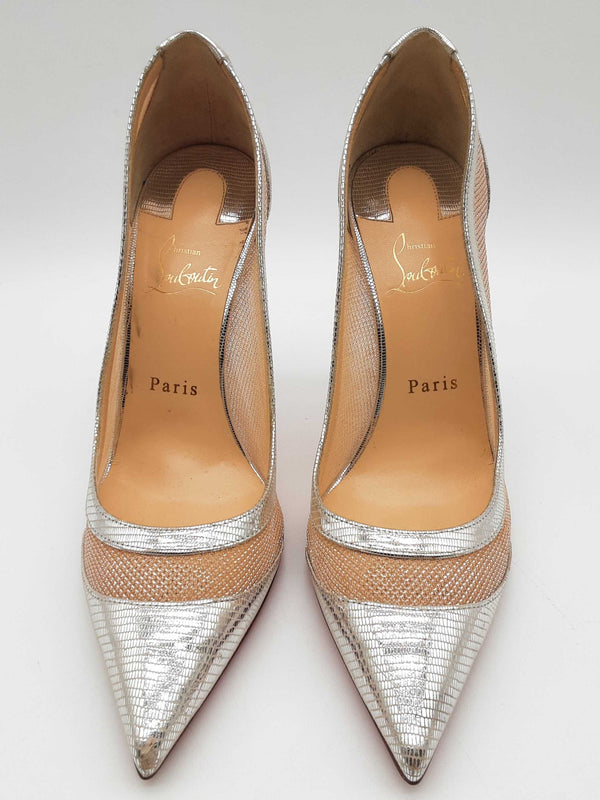 Christian Louboutin Galativi 100 Nude Silver Heels Size Eu 39 Do0824lrxde