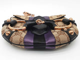 Gucci 129498 Mini Horsebit Tan Gg Canvas Purple Black Satin Clutch Do0925pxzde
